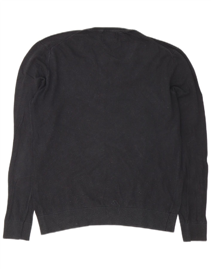 Zara Herren-Pullover mit V-Ausschnitt, groß, aus schwarzer Baumwolle