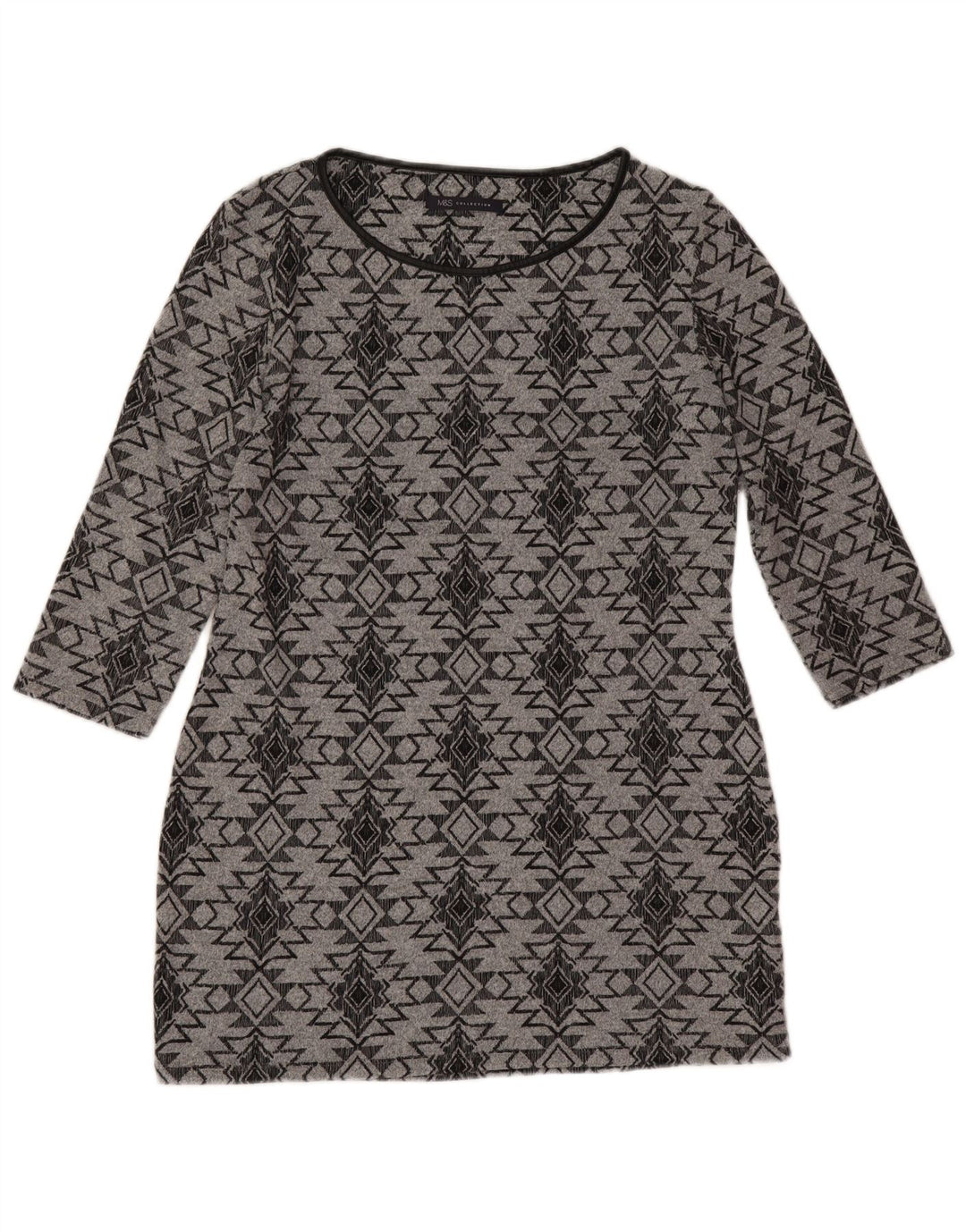 Marks & Spencer Damen Tunikakleid mit 3/4-Ärmeln, UK 12, Mittelgrau, geometrisch