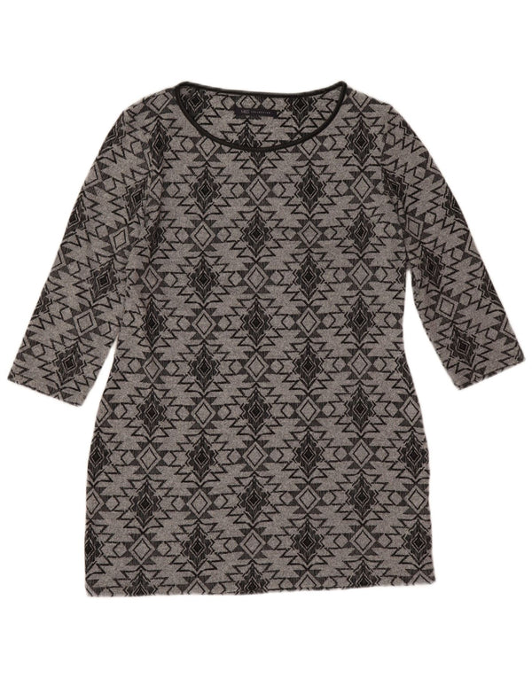 Marks & Spencer Damen Tunikakleid mit 3/4-Ärmeln, UK 12, Mittelgrau, geometrisch