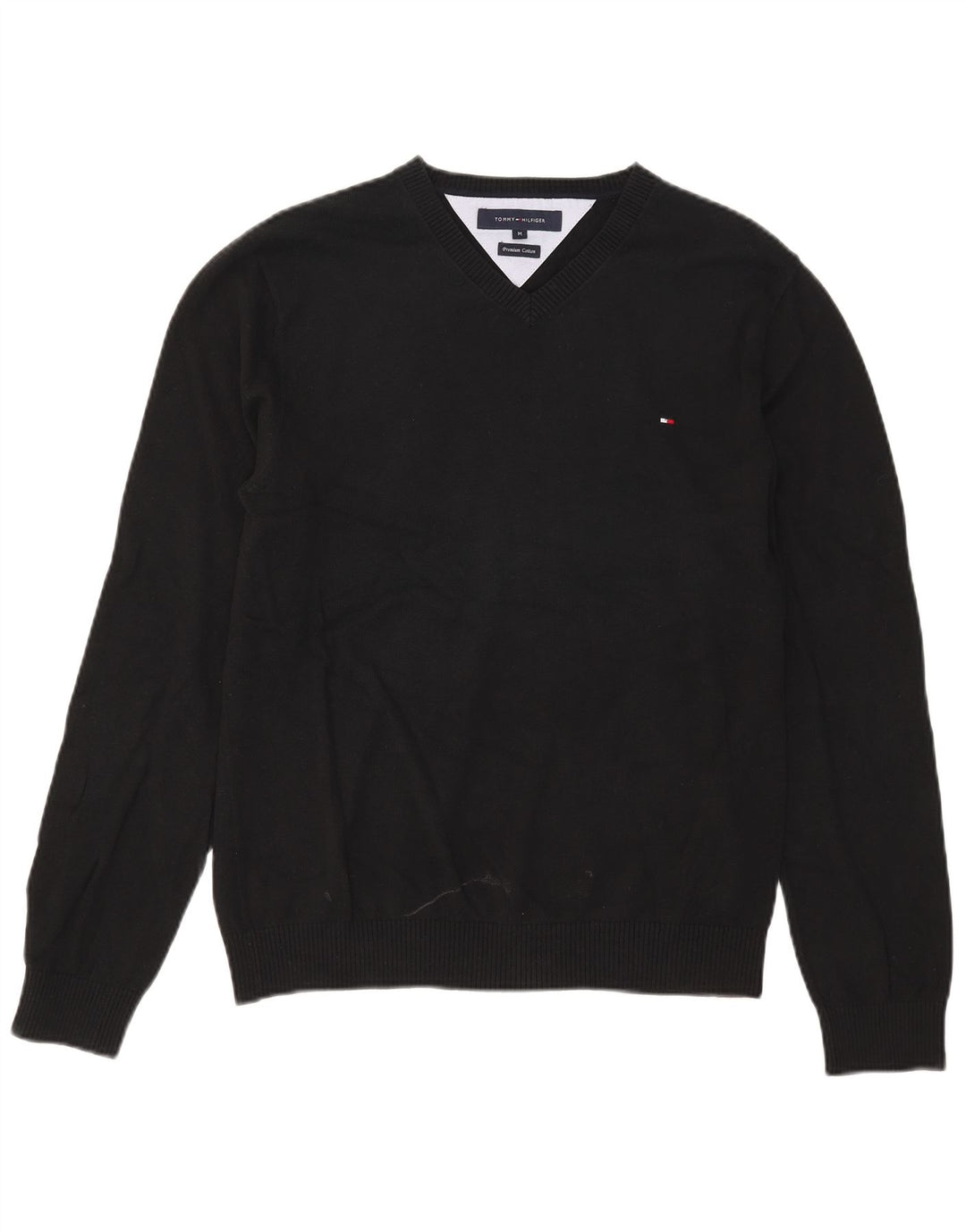 Tommy Hilfiger Herren-Pullover mit V-Ausschnitt, mittelschwarz, Baumwolle