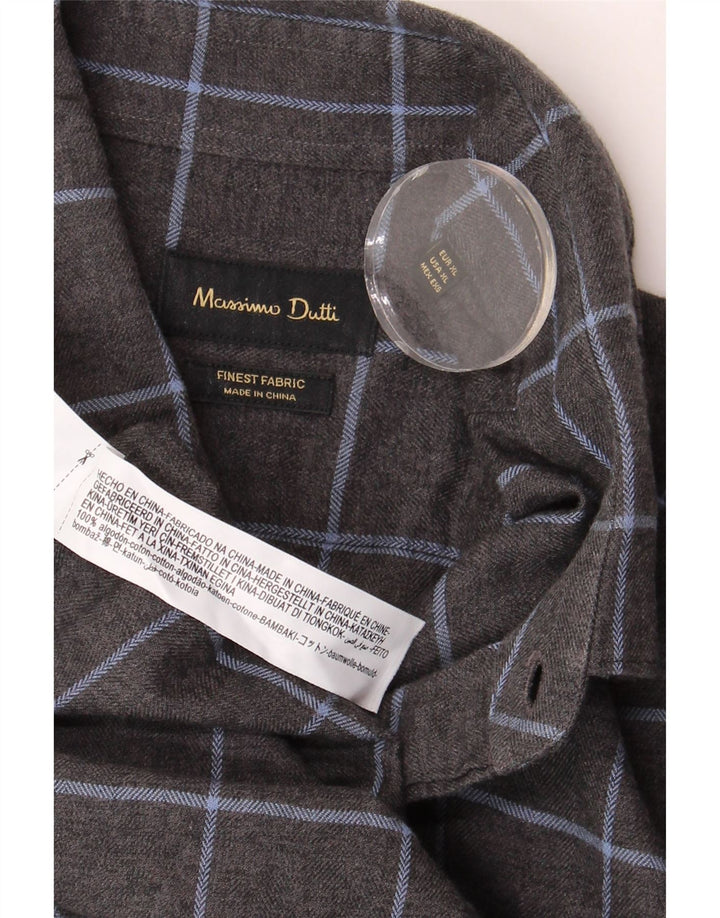 MASSIMO DUTTI Herren Flanellhemd XL grau karierte Baumwolle