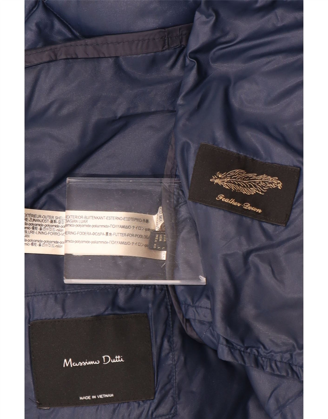 MASSIMO DUTTI Wattierter Damenmantel mit Kapuze, UK 16, großes marineblaues Polyamid