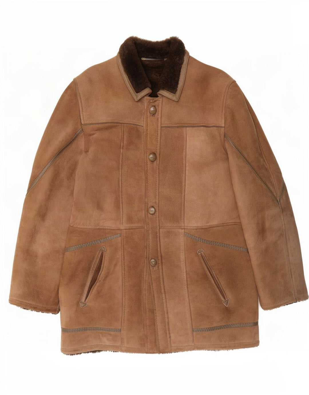 Vintage Herren Shearling Jacke IT 48 Mittelbraun