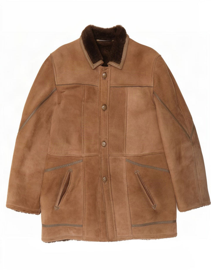 Vintage Herren Shearling Jacke IT 48 Mittelbraun