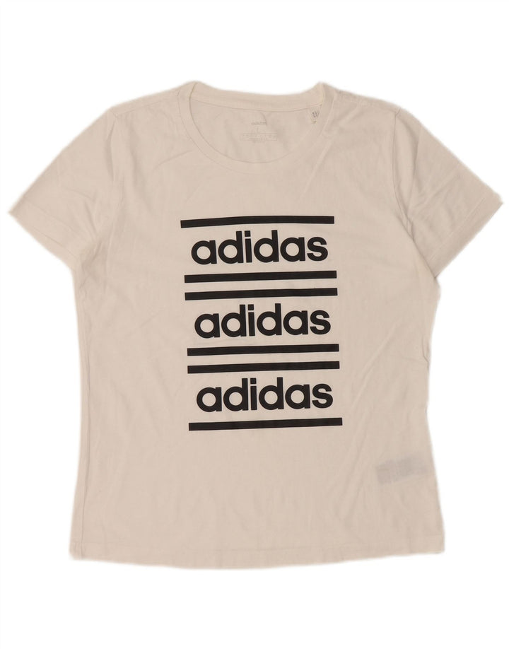 ADIDAS Damen Grafik T-Shirt Top UK 16/18 Large Weiße Baumwolle