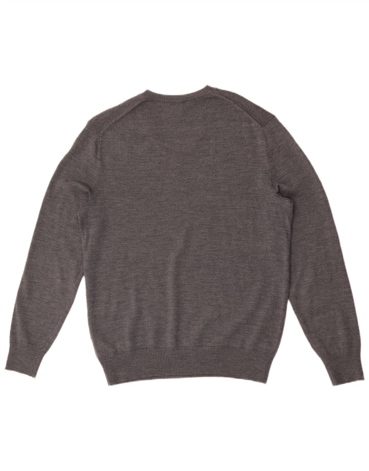 Gap Herren-Pullover mit V-Ausschnitt aus mittelgrau gefleckter Merinowolle