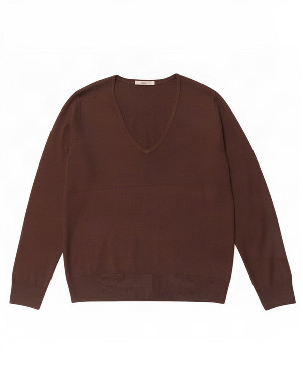 Marks & Spencer Damen-Pullover mit V-Ausschnitt, UK 14, Mittelbraun, Acryl
