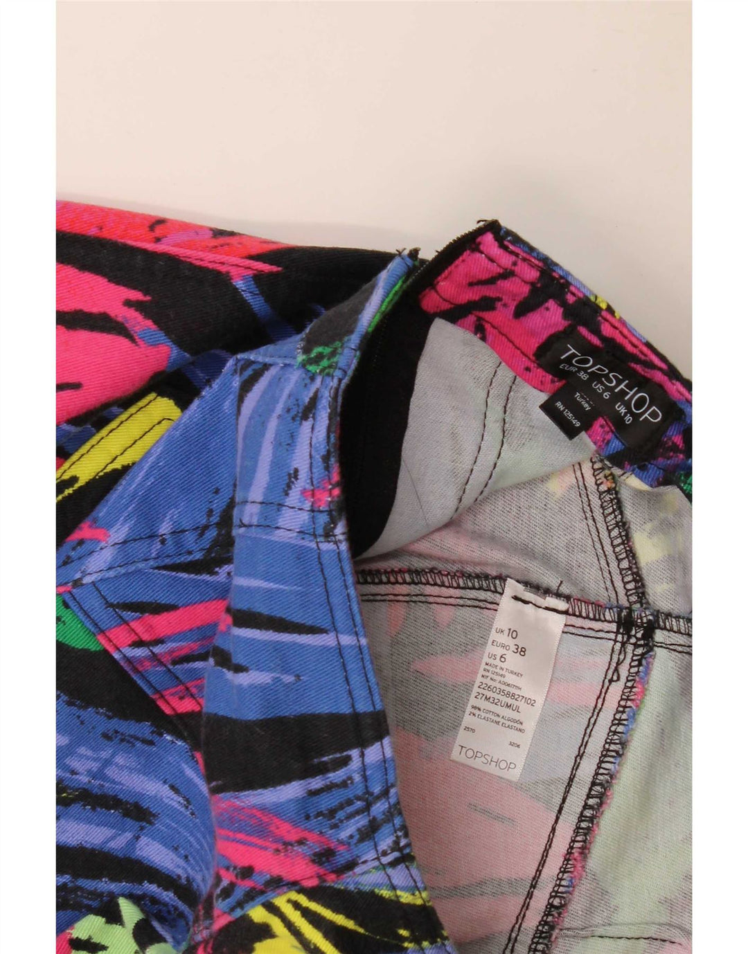 Topshop Damen-Minirock mit abstraktem Muster, Gr. 10, Größe S, W27, mehrfarbig