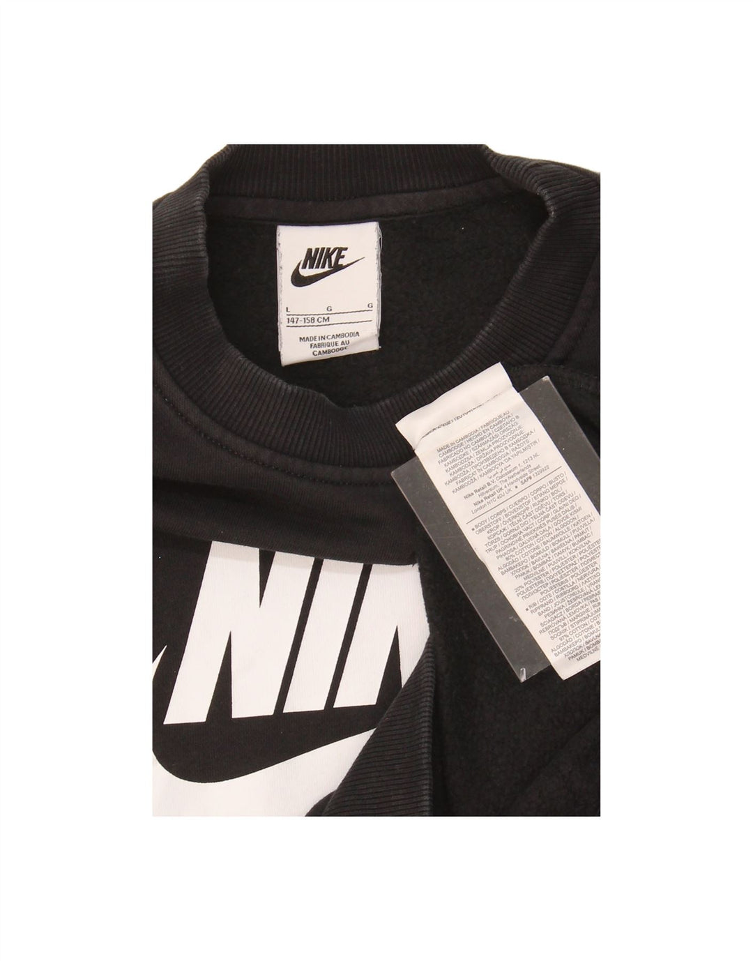NIKE Boys Graphic Sweatshirt Jumper 12-13 Years Large Black Cotton