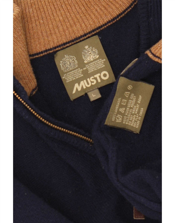 Musto Herren-Pullover mit Reißverschluss am Hals, groß, marineblaue Lammwolle