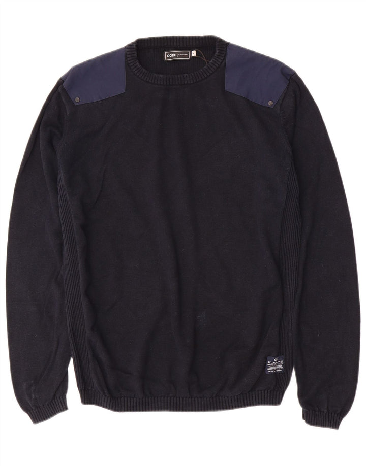 JACK & JONES Mens Crew Neck Jumper Sweater Large Navy Blue Colourblock