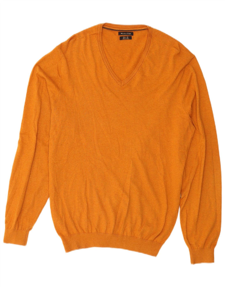 MASSIMO DUTTI Mens V-Neck Jumper Sweater XL Orange Cotton