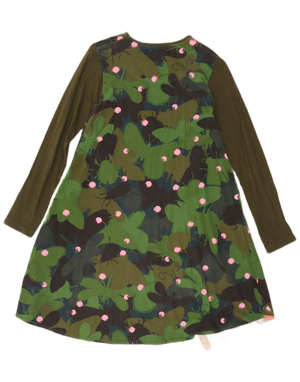 Desigual Langarm-Basic-Kleid für Mädchen, 13–14 Jahre, grüne Baumwolle mit Blumenmuster