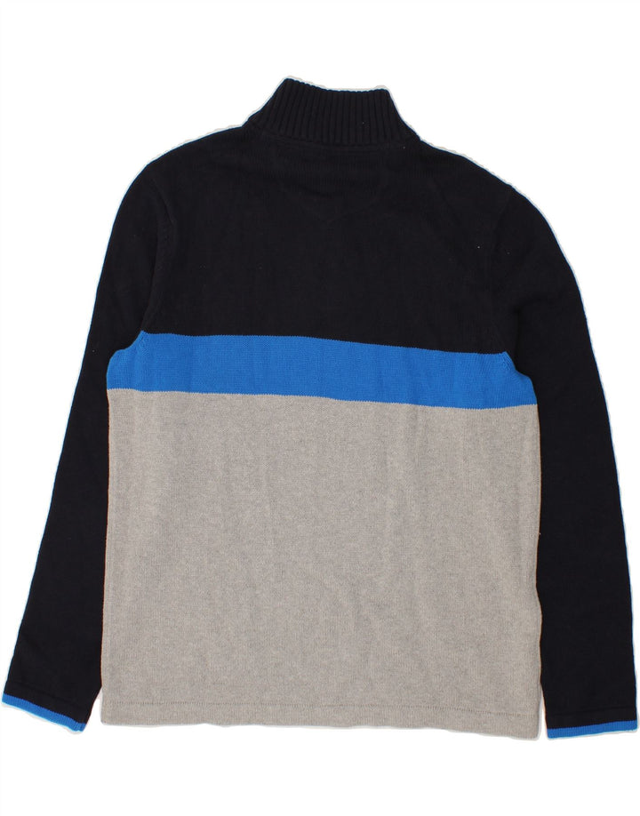 EDDIE BAUER Mens Zip Neck Jumper Sweater Large Navy Blue Colourblock Vintage Eddie Bauer and Second-Hand Eddie Bauer from Messina Hembry 