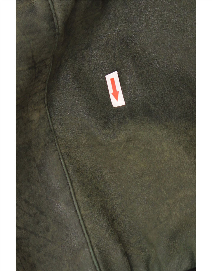 Vintage Herren Lederjacke UK 46 3XL Grün kariertes Leder