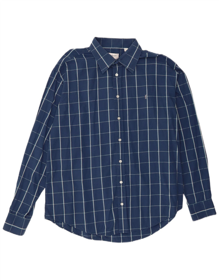 Yves Saint Laurent Herrenhemd XL blau kariert Baumwolle
