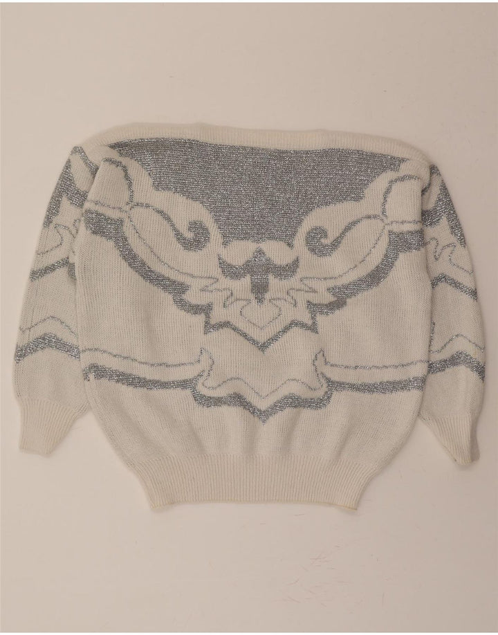 C&A Womens Abstract Pattern Boat Neck Jumper Sweater IT 48 XL White Vintage C&A and Second-Hand C&A from Messina Hembry 