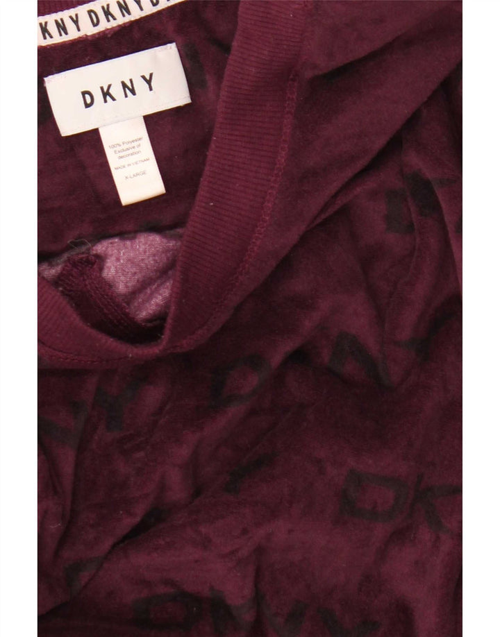 Dkny Womens Graphic Top Langarm UK 18 XL Maroon Polyester