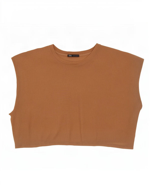 Zara Damen Crop Ärmelloses, übergroßes Blusenoberteil, UK 10, Small Beige