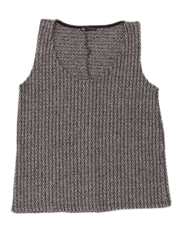 Zara Damen Weste Top UK 12 Mittelgraues Polyester