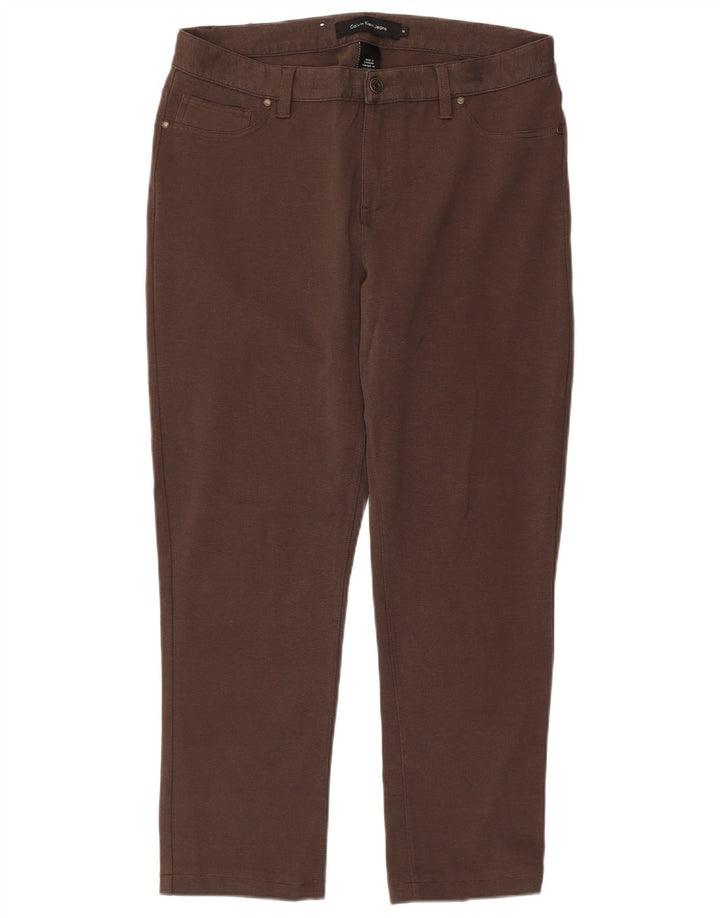 CALVIN KLEIN Damen Gerade Freizeithose US 14 XL W36 L27 Braune Baumwolle