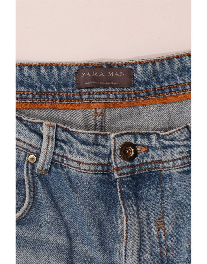 Zara Herren Distressed Denim Shorts EU 42 Large W32 Blau