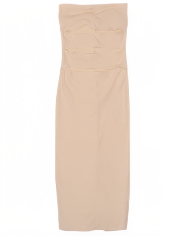 Zara Damen Trägerloses Kleid UK 14 Mittelweiße Viskose