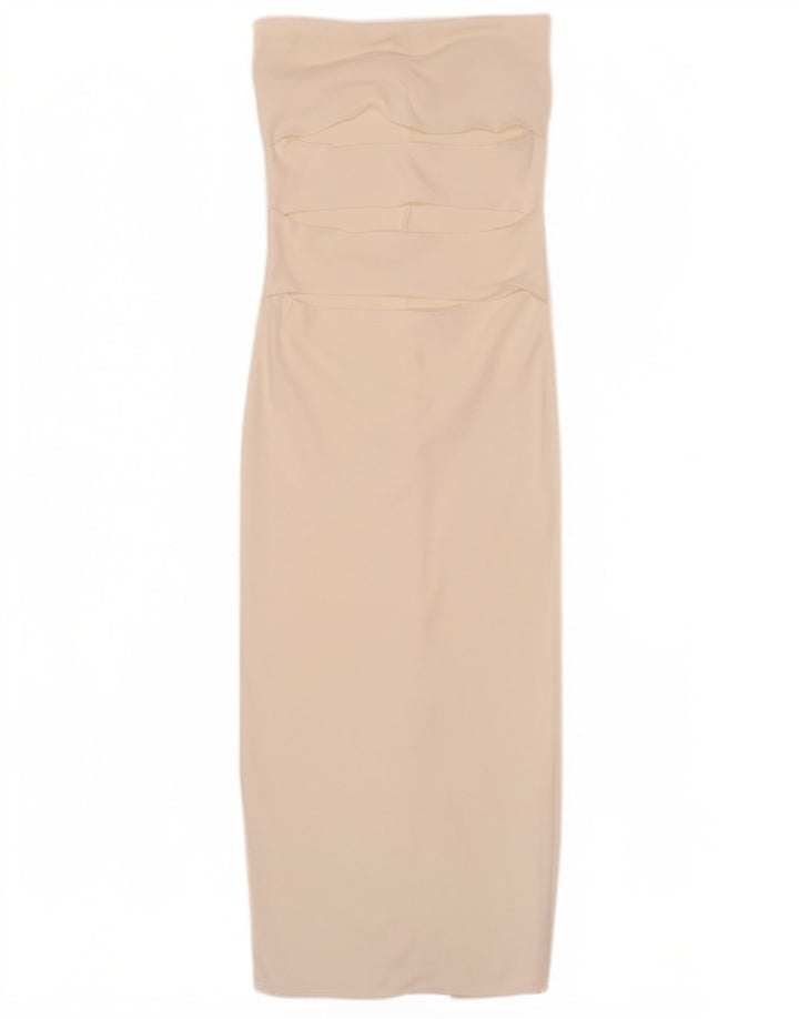Zara Damen Trägerloses Kleid UK 14 Mittelweiße Viskose