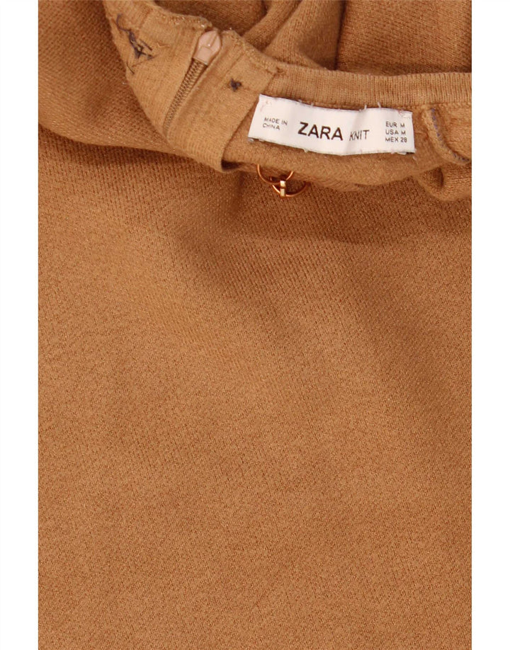 Zara Damen Kurzarm-Crop-Top UK 12 Mittelbraun