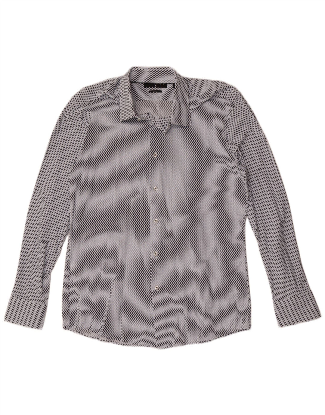 Hugo Boss Herren Slim Fit Hemd Größe 41 16 Großes blaues geometrisches Polyamid