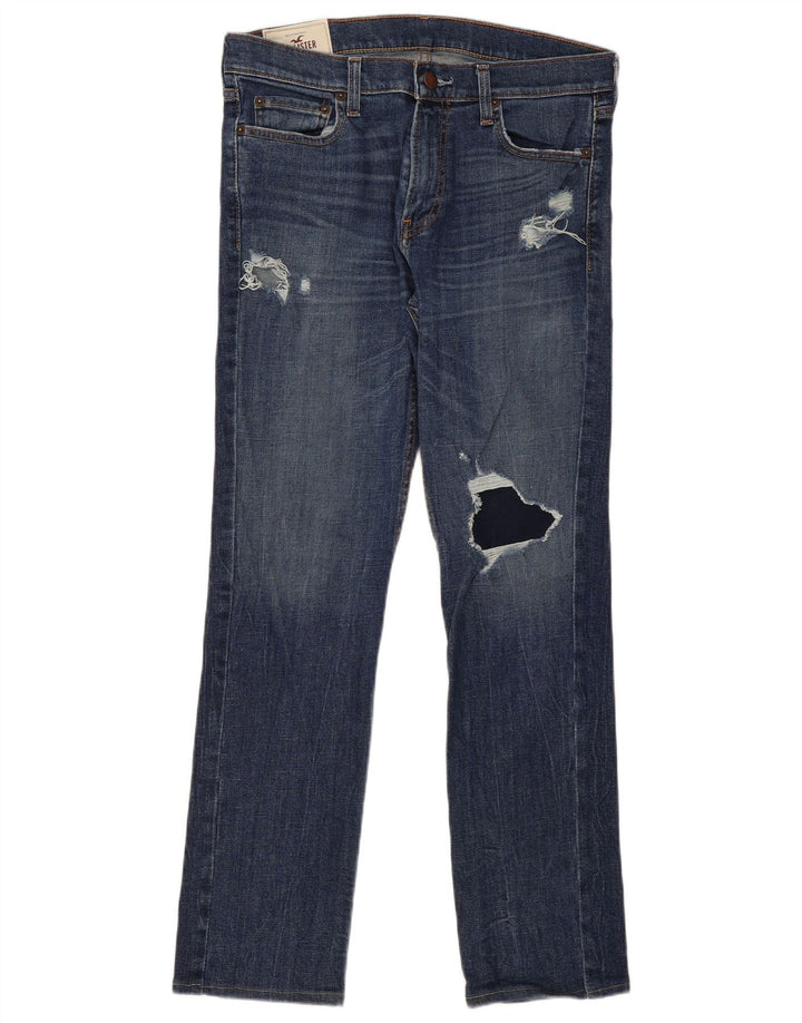 Hollister Herren Distressed Straight Jeans W33 L32 Blau