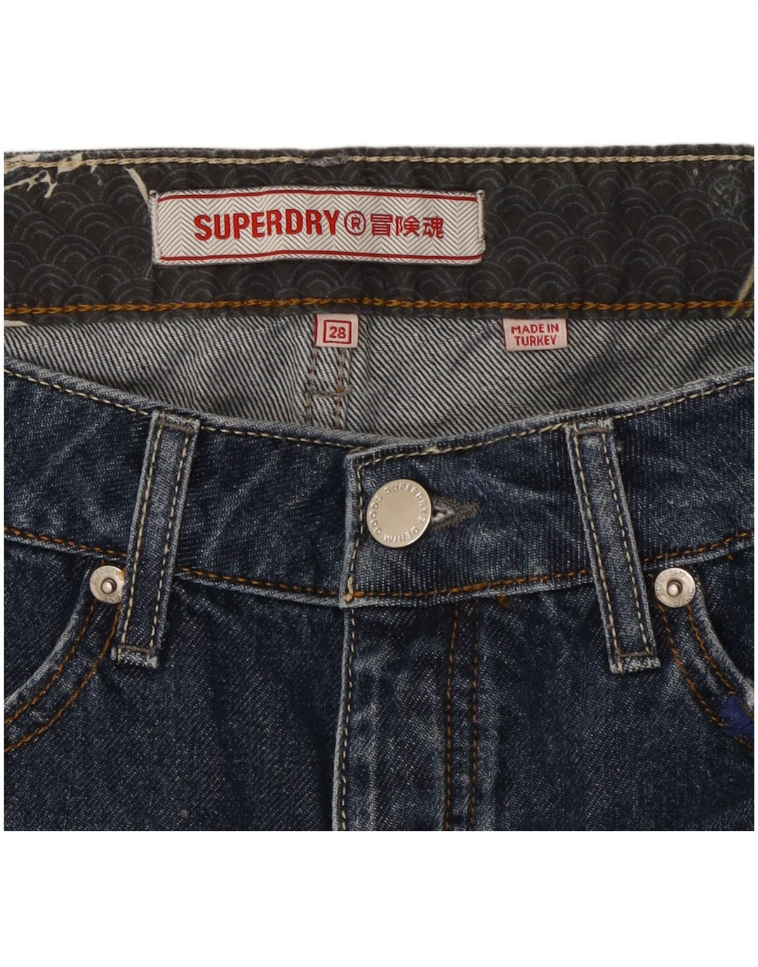 Superdry Damen-Jeansshorts W28 aus mittelblauer Baumwolle in Marineblau