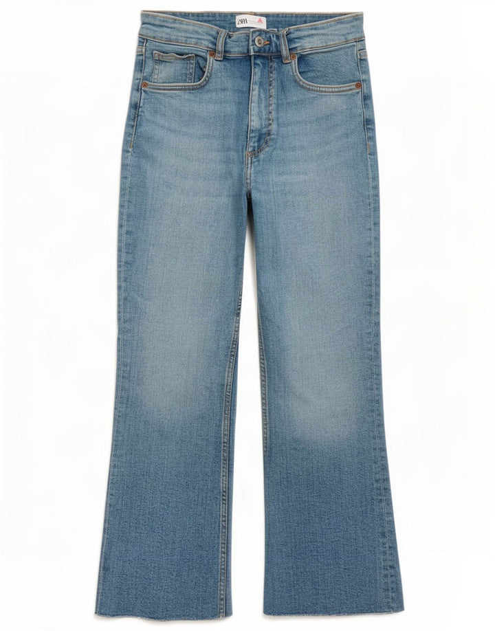 Zara Damen Flare-Cropped-Jeans EU 40 Mittel W30 L24 Blau