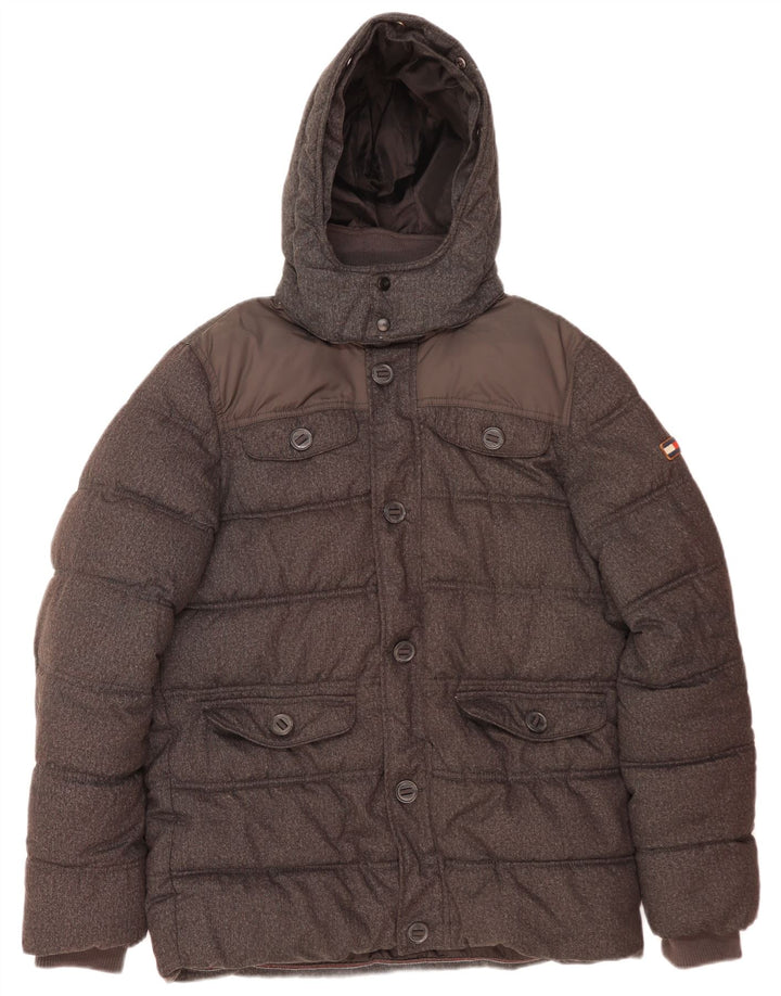 Tommy Hilfiger Herren-Jacke mit Kapuze, gepolstert, Größe 40, Größe L, grau, Polyester