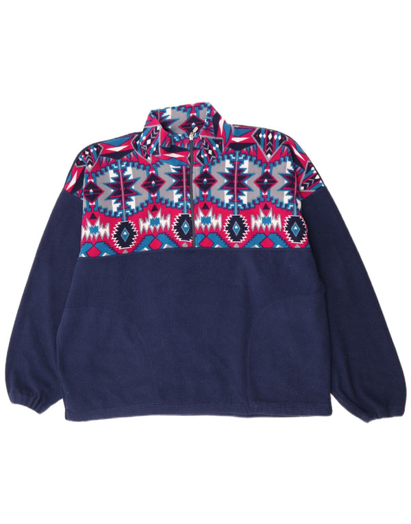 Vintage Herren-Fleecepullover mit Reißverschluss, XL, Marineblau, geometrisch