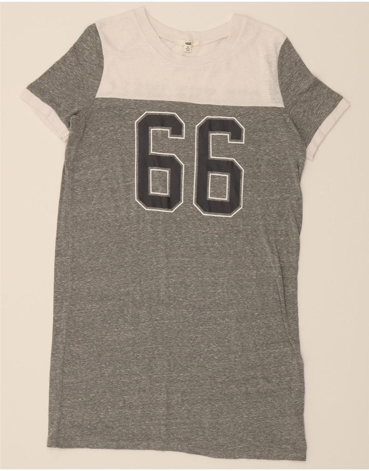 VANS Womens Graphic T-Shirt Dress UK 14 Medium Grey Colourblock Polyester Vintage Vans and Second-Hand Vans from Messina Hembry 