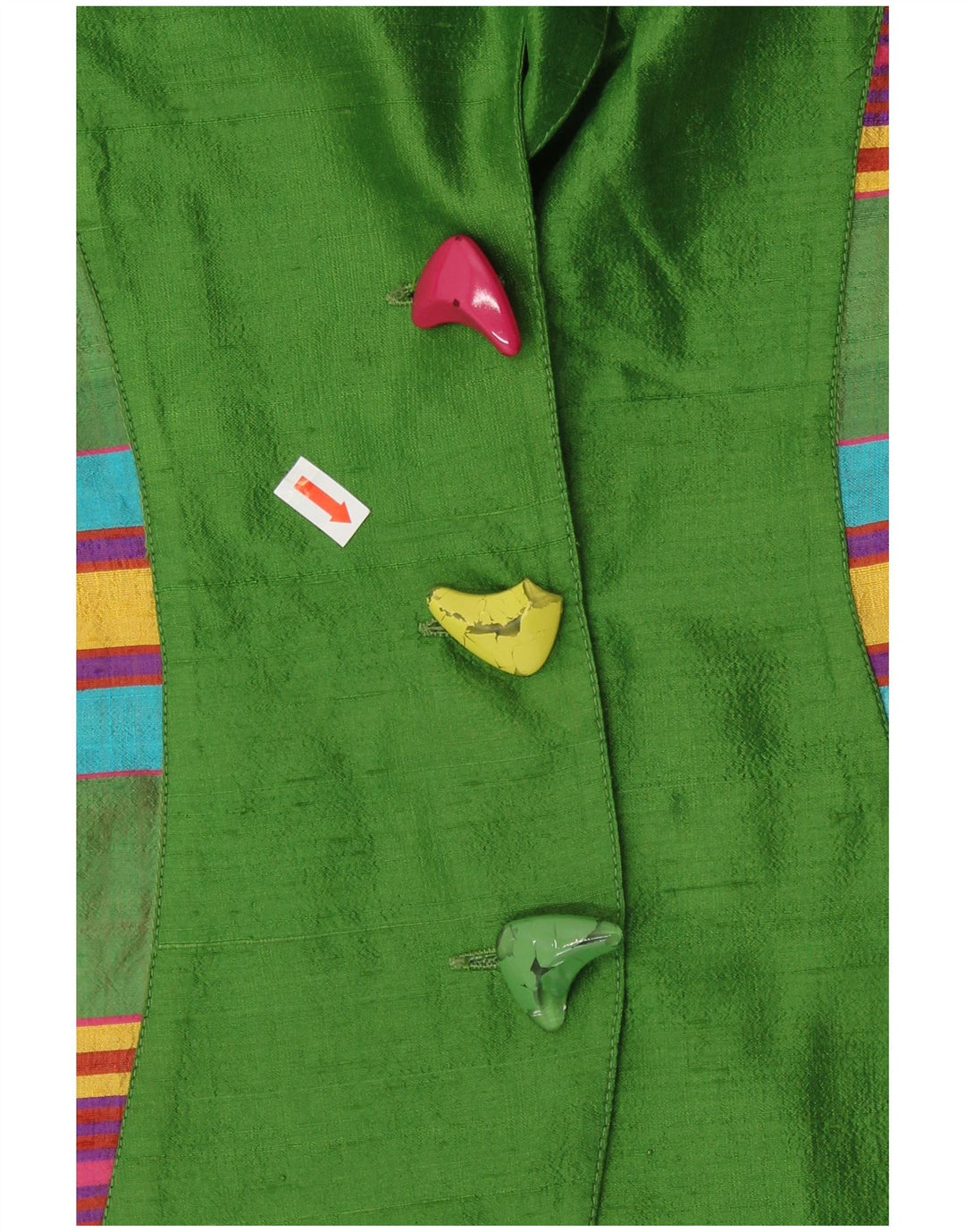 VINTAGE Damen Kurzarm-Cardigan-Oberteil UK 12 Mittelgrün gestreift Retro