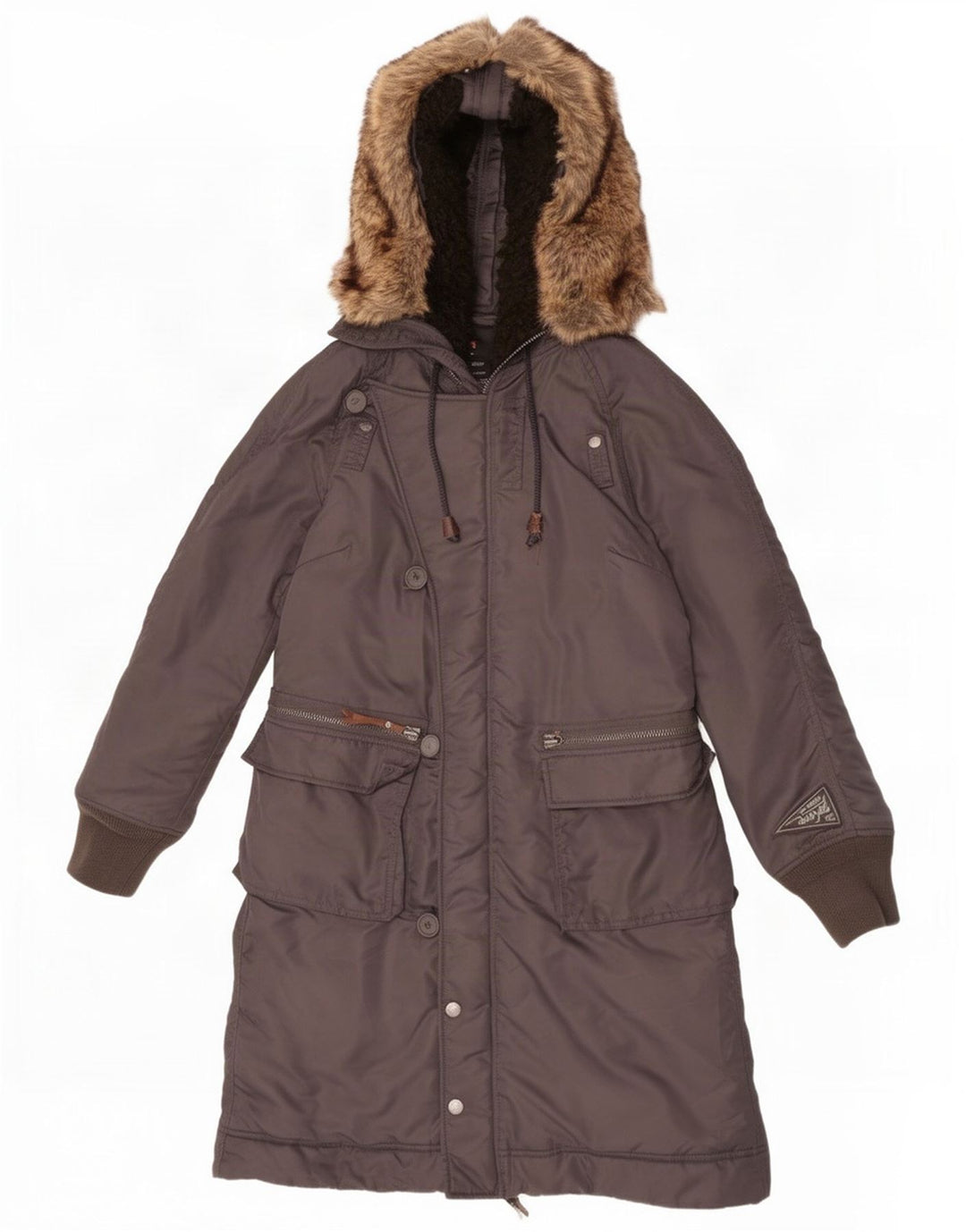 Diesel Womens Hooded Wattierter Mantel UK 14 Mittelgraues Nylon