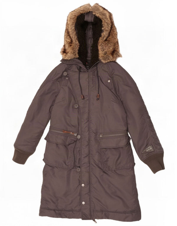 Diesel Womens Hooded Padded Coat UK 14 Medium Grey Nylon