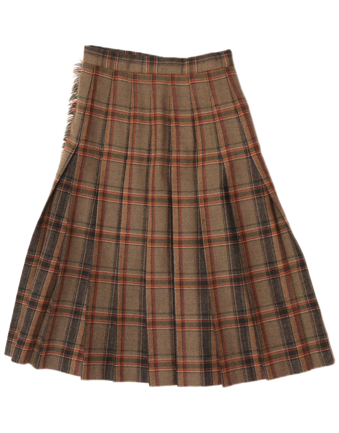 Vintage Damen Midi Wickelrock IT 40 Small W24 Braun karierte Wolle