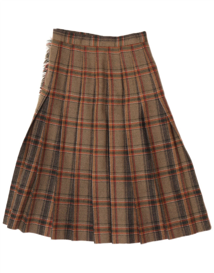 Vintage Damen Midi Wickelrock IT 40 Small W24 Braun karierte Wolle