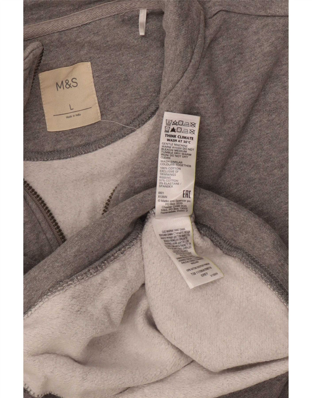 Marks & Spencer Herren-Sweatshirt mit Reißverschluss am Hals, groß, aus grauer Baumwolle