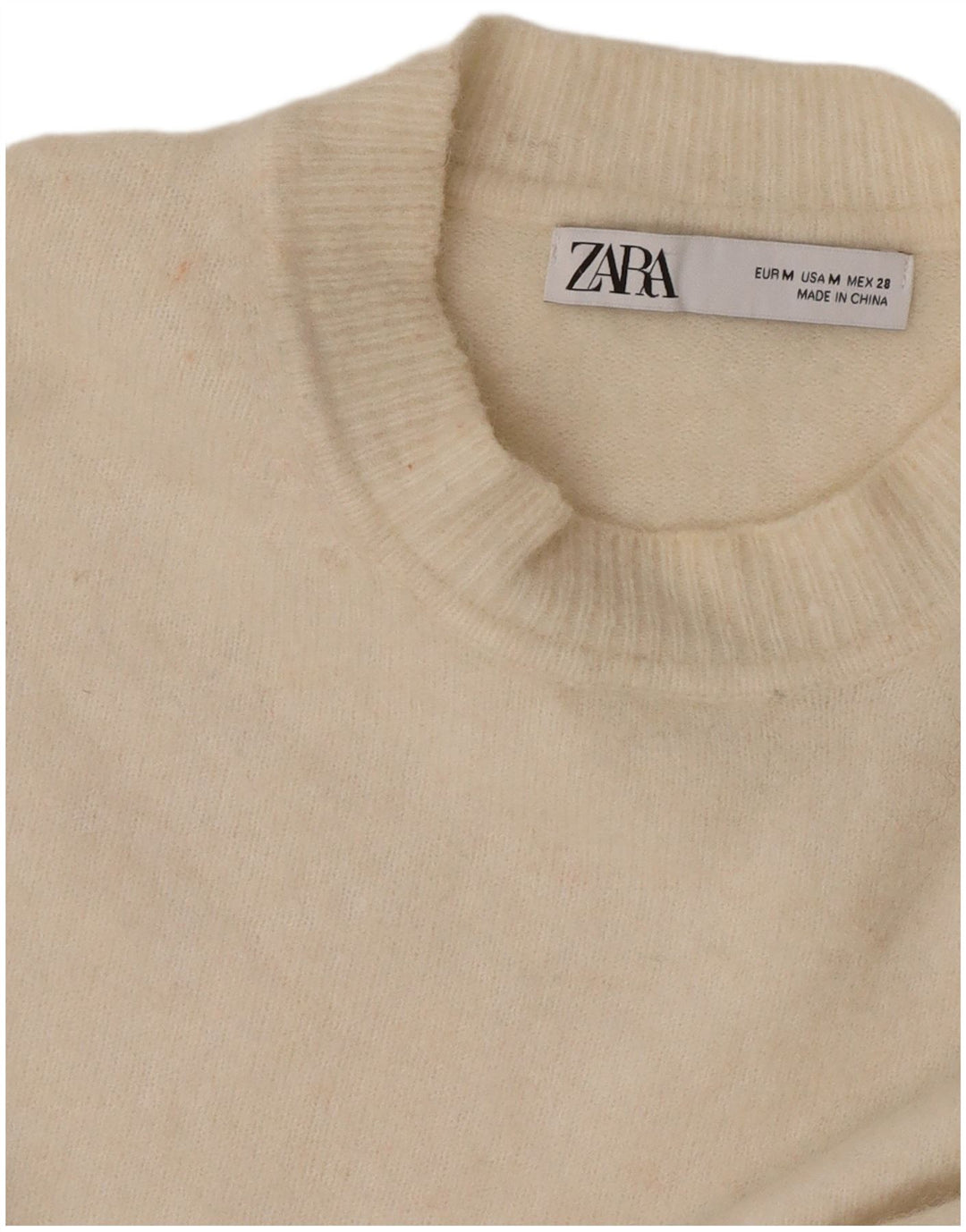 Zara Damen-Pullover, übergroß, Rundhalsausschnitt, Gr. 14, Mittel, gebrochenes Weiß