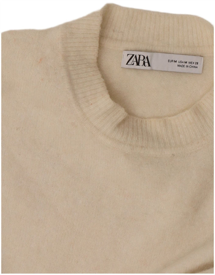 Zara Damen-Pullover, übergroß, Rundhalsausschnitt, Gr. 14, Mittel, gebrochenes Weiß