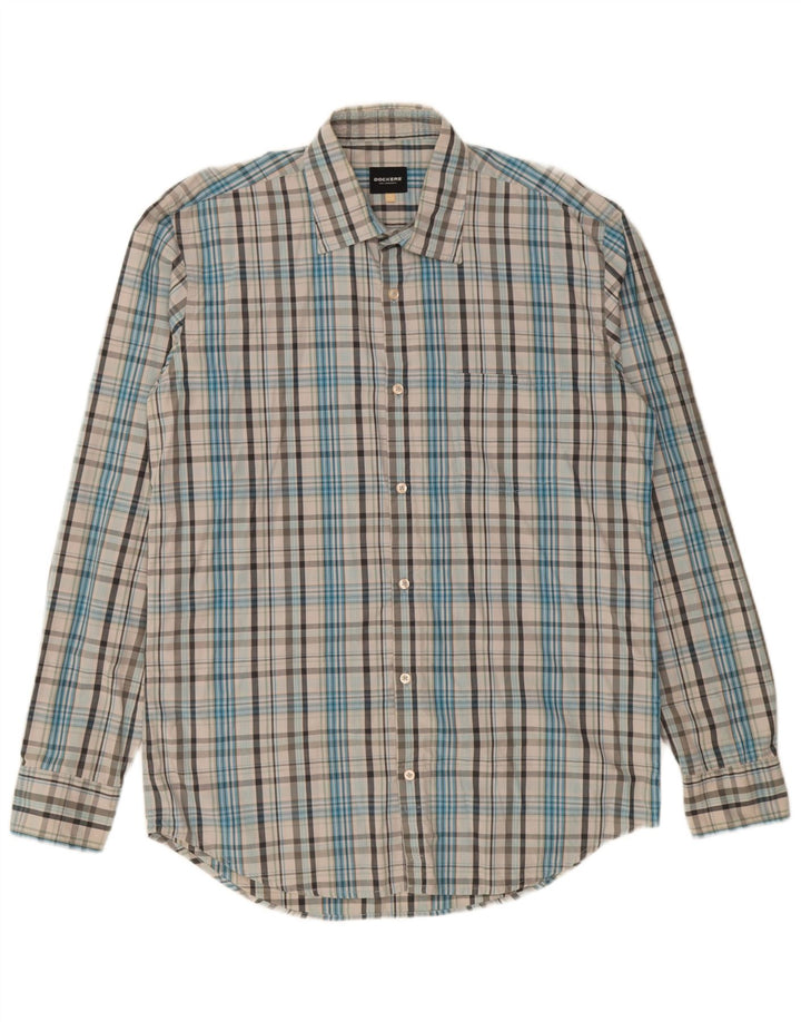Dockers Herrenhemd Größe 46/48 XL Blau karierte Baumwolle