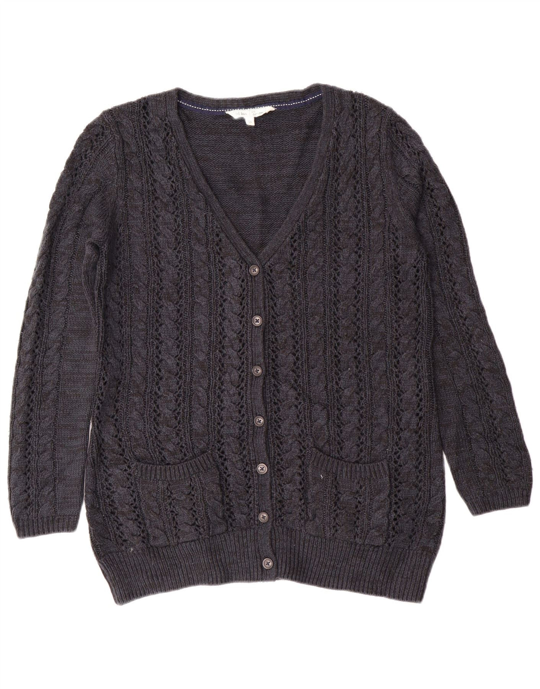 Fat Face Damen-Cardigan-Pullover UK 14 Large Marineblauer Kaschmir-Klassiker