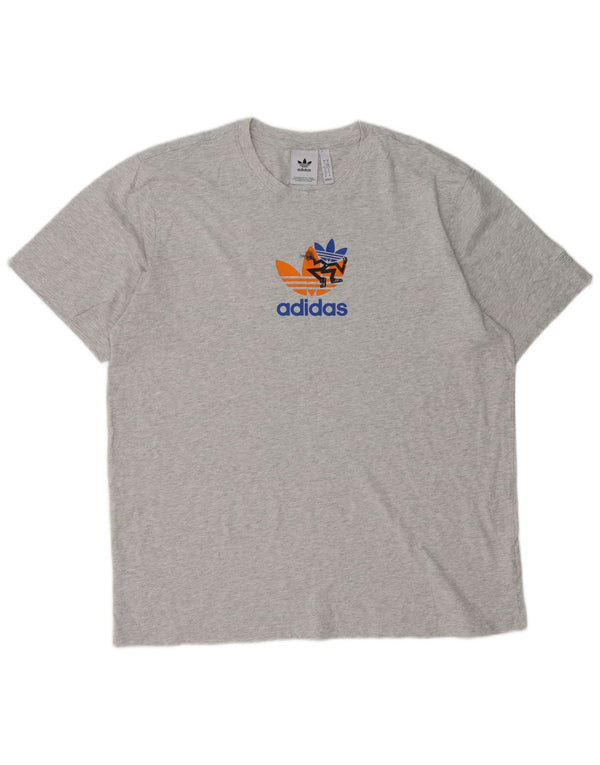 Adidas Herren Grafik T-Shirt Top XL Grau gefleckte Baumwolle