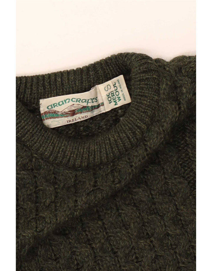 Aran Crafts Herren-Pullover mit Rundhalsausschnitt, Größe S, grüne Merinowolle