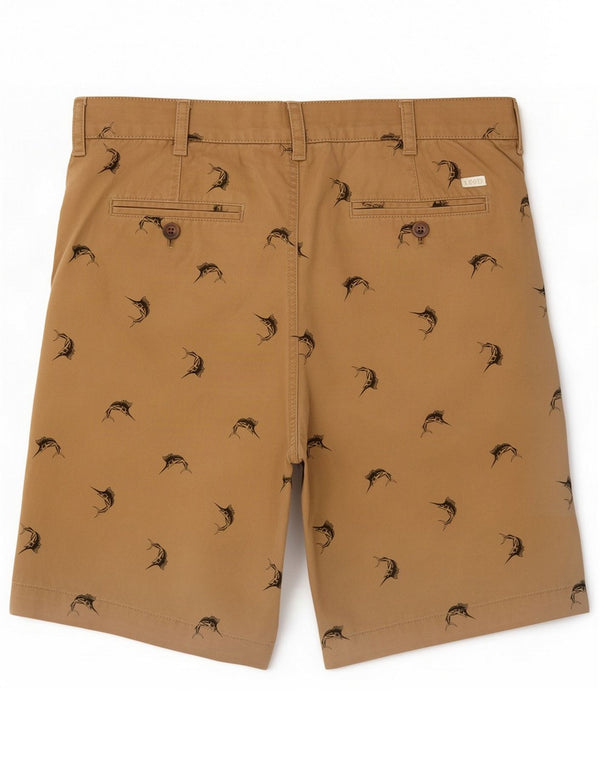 Izod Mens Graphic Chino Shorts Large W36 Beige Cotton