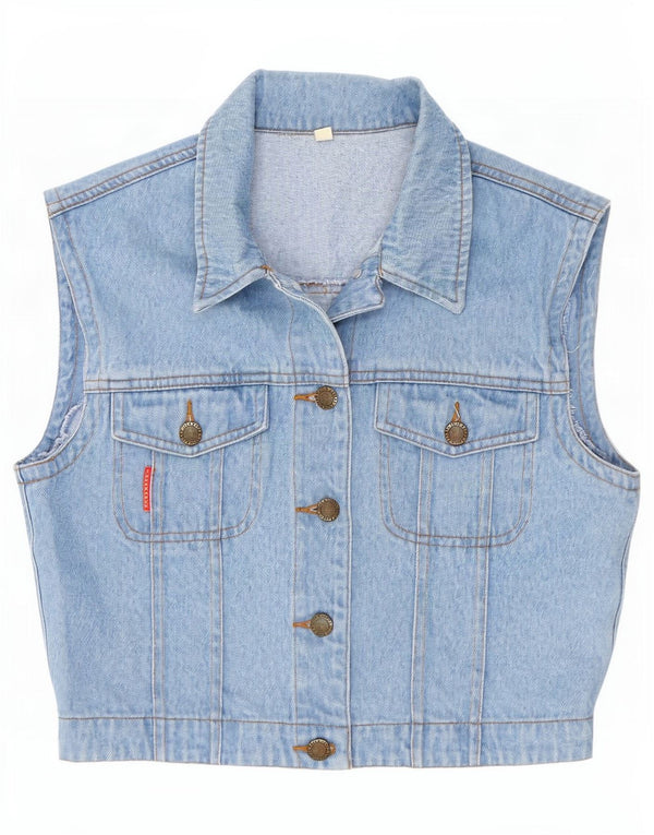 John Baner Damen Crop Denim Gilet UK 10 Small Blau Baumwolle